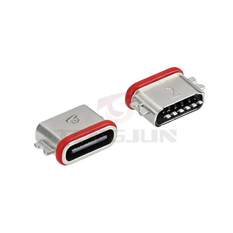 TYPE-C母座 6PIN 沉板0.8防水型母座套红圈