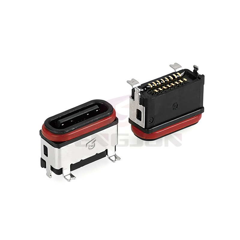防水TYPE-C连接器 16PIN 板上立贴双排 L6.85 半包型 IPX7