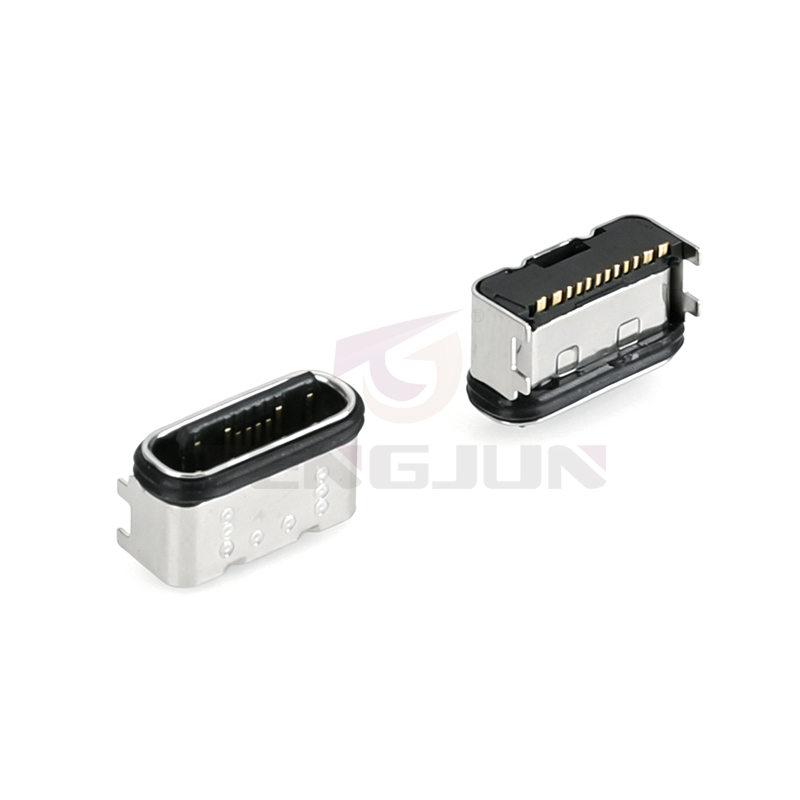 防水TYPE-C母座 16PIN 板上卧贴 L6.35 舌片外露0.95 4脚插板