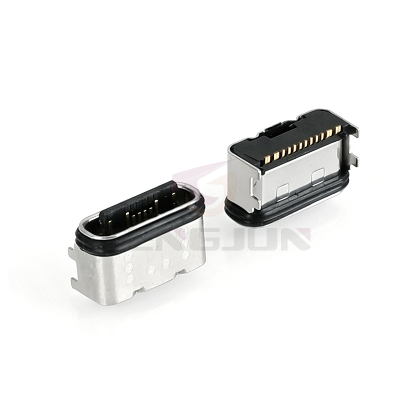 防水TYPE-C连接器 16PIN 板上卧贴 L6.35 舌片外露0.98 4脚插板 IPX5